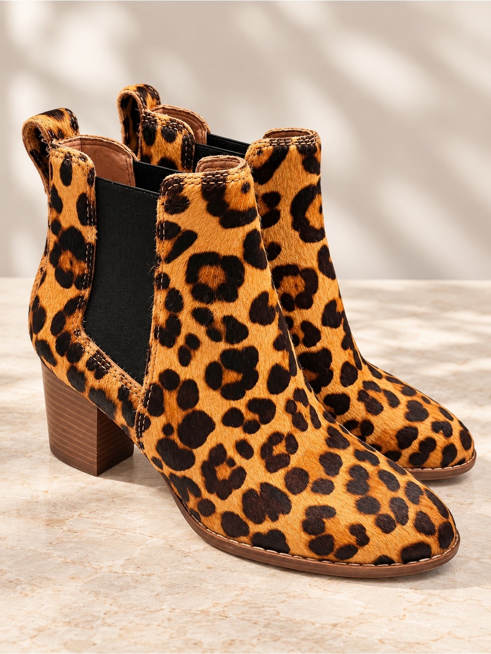 MADEWELL Regan Leopard Calf Hair Chelsea Ankle Boots Size 6 Block Heel Animal Pr
